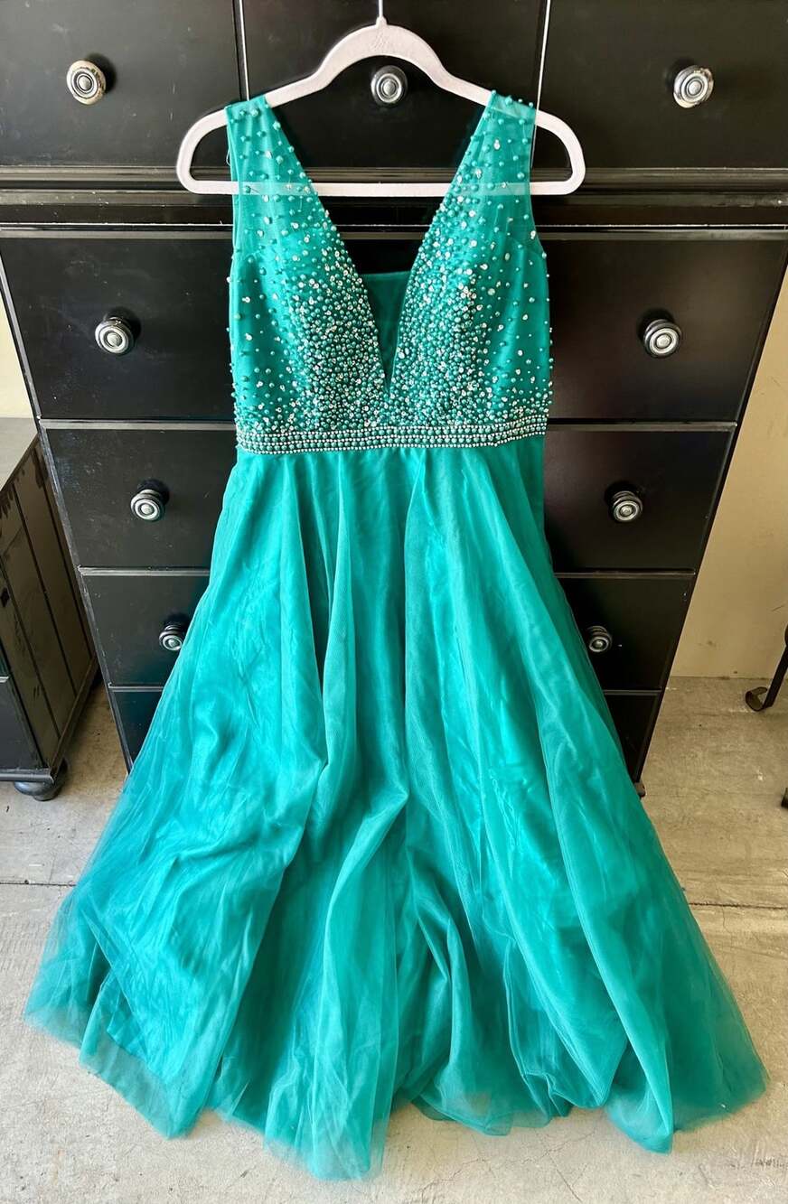 Nox Anabel Beaded Long Prom Dress Size XXL Green Formal